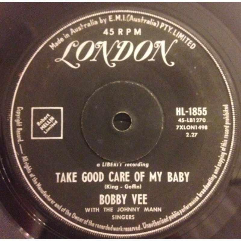 Bobby Vee – Take Good Care Of My Baby / Bashful Bob (7, Single) (Good (G))