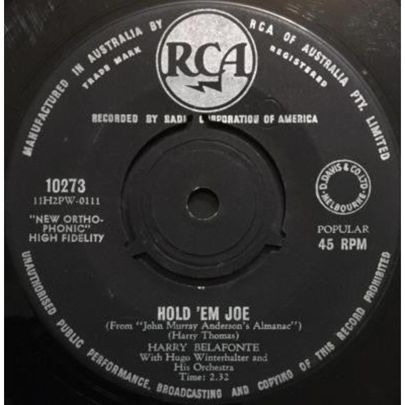 Harry Belafonte – Hold ‘Em Joe (7, Single) (Good Plus (G+))