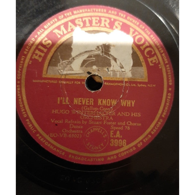 Hugo Winterhalter’s Orchestra And Chorus – I’ll Never Know Why / [There Is] No Greater Love (Shellac, 10) (Very Good (VG))