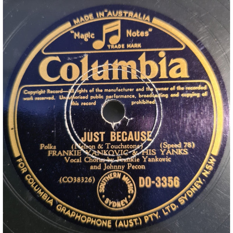 Frankie Yankovic And His Yanks / Floyd Tillman – Just Because / This Cold War With You (Shellac, 10) (Very Good (VG))