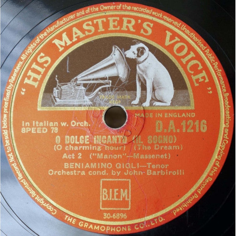 Beniamino Gigli – O Dolce Incanto (Il Sogno) / Mi Par D’Udir Ancora (Shellac, 10, RP, DTP) (Very Good Plus (VG+))