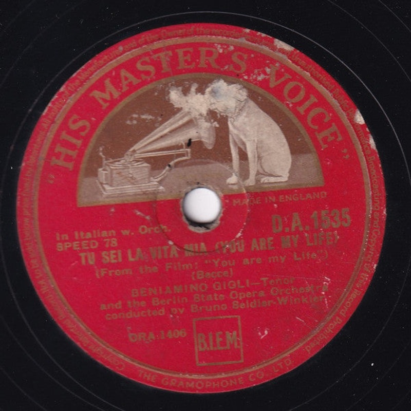 Beniamino Gigli – Tu Sei La Vita Mia (You Are My Life) / Notte A Venezia (Night In Venice) (Shellac, 10, RP) (Very Good Plus (VG+))