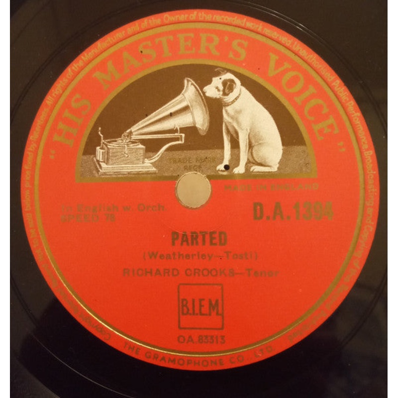 Richard Crooks  – Parted / I Love Thee (Shellac, 10) (Very Good Plus (VG+))