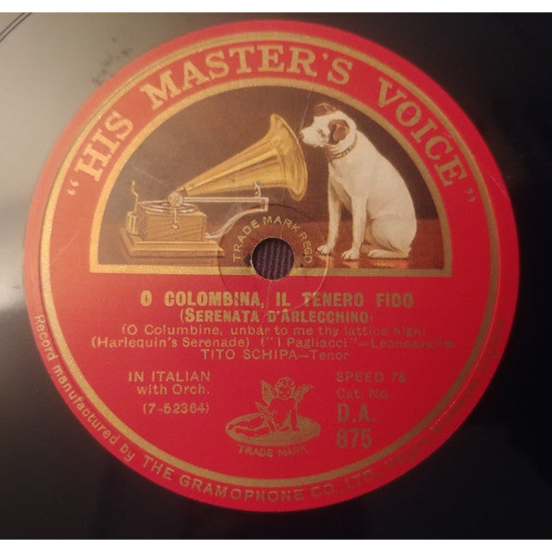 Tito Schipa – O Colombina, Il Tenoro Fido / Chiudo Gli Occhi (The Dream) (Shellac, 10) (Very Good Plus (VG+))