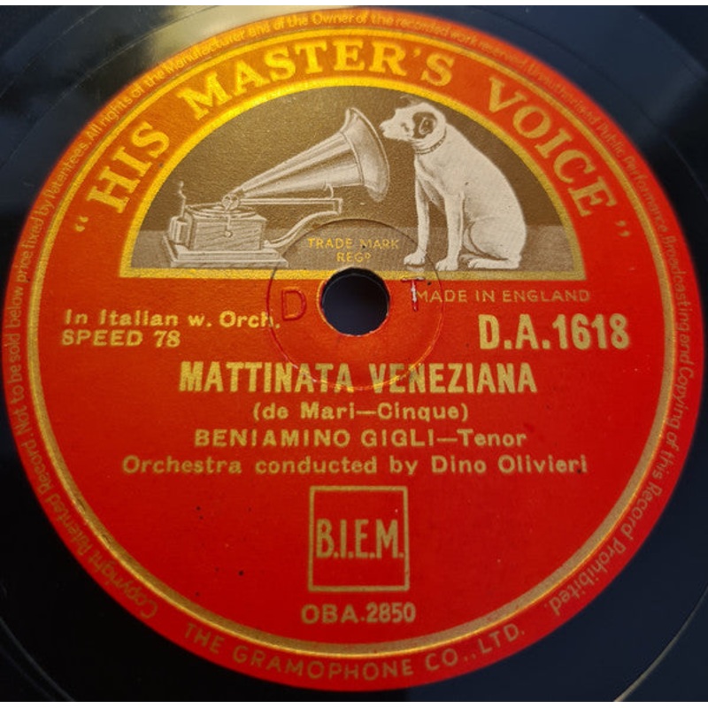 Beniamino Gigli – La Serenata / Mattinata Veneziana (Shellac, 10) (Very Good Plus (VG+))