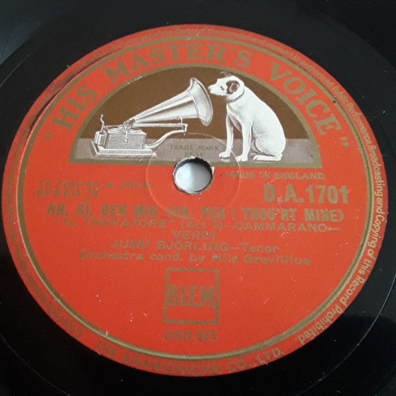 Jussi Bjrling Orchestra Cond. By Nila Grvillus – Ah, Si, Ben Mio / Di Quella Pira (Shellac, 10, RP, DT) (Very Good Plus (VG+))