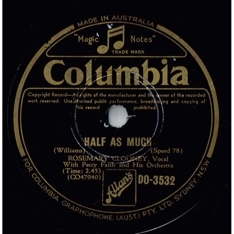 Rosemary Clooney With Percy Faith and His Orchestra* – Did Anyone Call / Half As Much (Shellac, 10) (Very Good Plus (VG+))