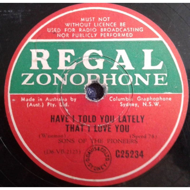 The Sons Of The Pioneers – Have I Told You Lately That I Love You / A Penny For Your Thoughts (Shellac, 10) (Very Good (VG))