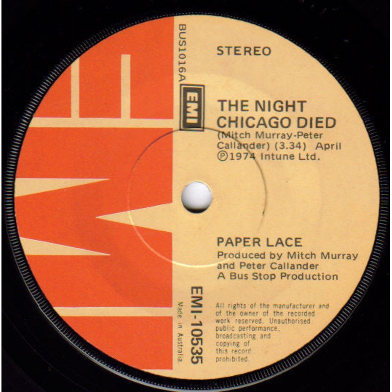Paper Lace – The Night Chicago Died (7, Single) (Very Good (VG))