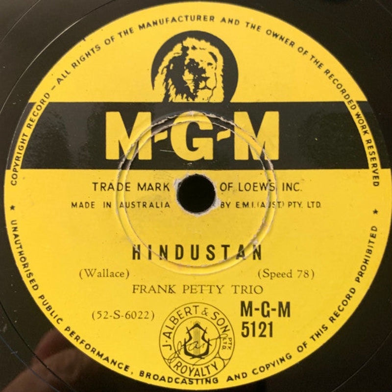 Frank Petty Trio – Hindustan / Who’s Sorry Now (Shellac, 10) (Very Good (VG))