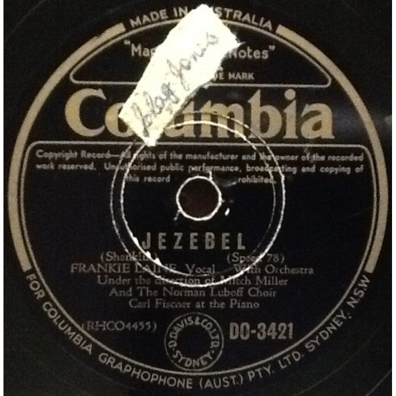 Frankie Laine – Jezebel / Rose, Rose, I Love You (Shellac, 10) (Very Good (VG))