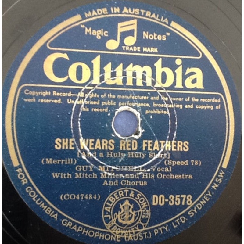 Guy Mitchell – She Wears Red Feathers / Pretty Little Black-Eyed Susie (Shellac, 10) (Very Good (VG))