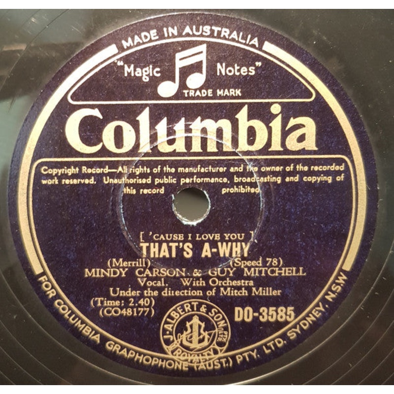 Mindy Carson & Guy Mitchell – That’s A-Why / Train Of Love (Shellac, 10) (Very Good (VG))