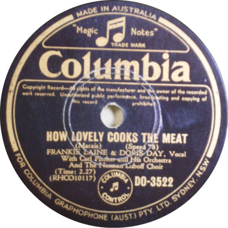 Doris Day, Frankie Laine With Carl Fischer’s Orchestra And Norman Luboff Choir – How Lovely Cooks The Meat / Sugarbush (Shellac, 10) (Very Good (VG))