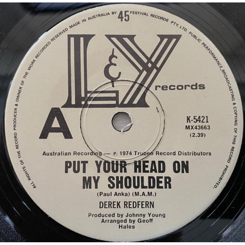 Derek Redfern – Put Your Head On My Shoulder (7, Single) (Very Good Plus (VG+))