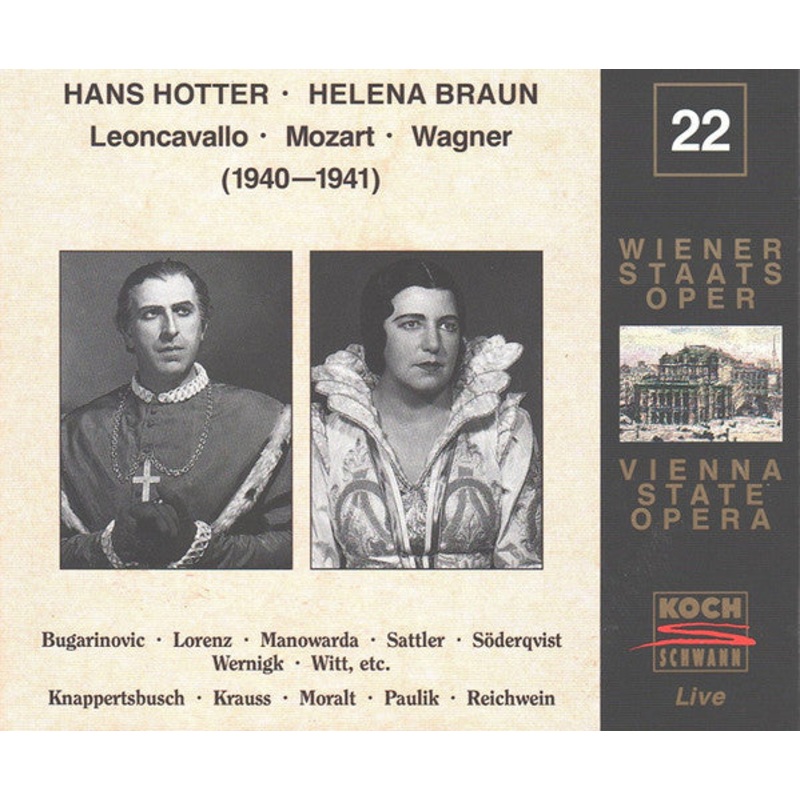 Ruggiero Leoncavallo, Wolfgang Amadeus Mozart, Richard Wagner, Hans Hotter, Helena Braun, Melanija Bugarinovi, Max Lorenz , Josef von Manowarda, Joachim Sattler, Daga Sderqvist, William Wernigk, Hans Knappertsbusch, Clemens Krauss, Rudolf Moralt, Ant