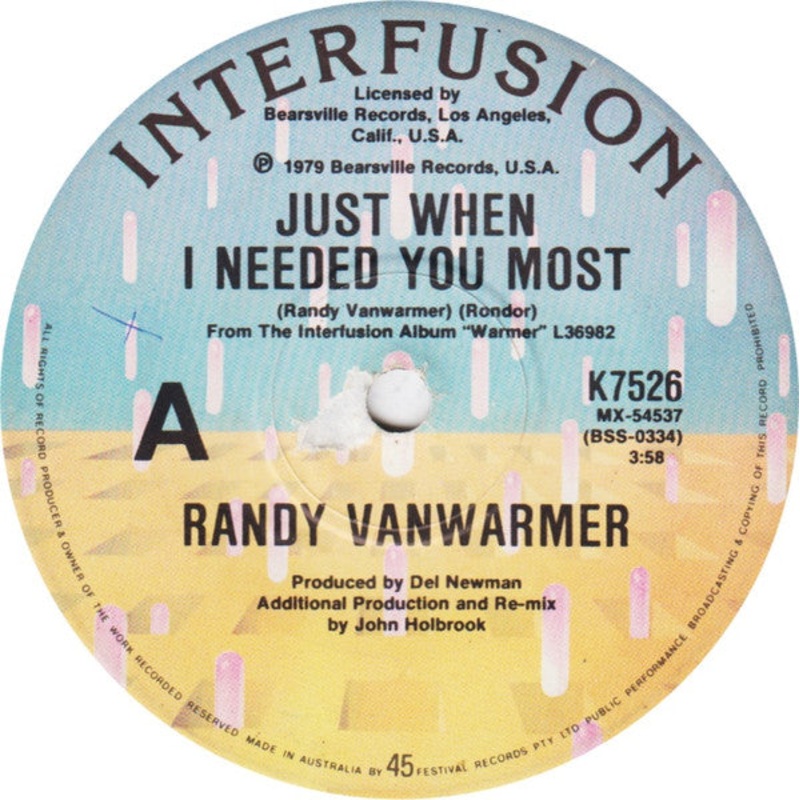 Randy Vanwarmer – Just When I Needed You Most (7, Single) (Very Good Plus (VG+))