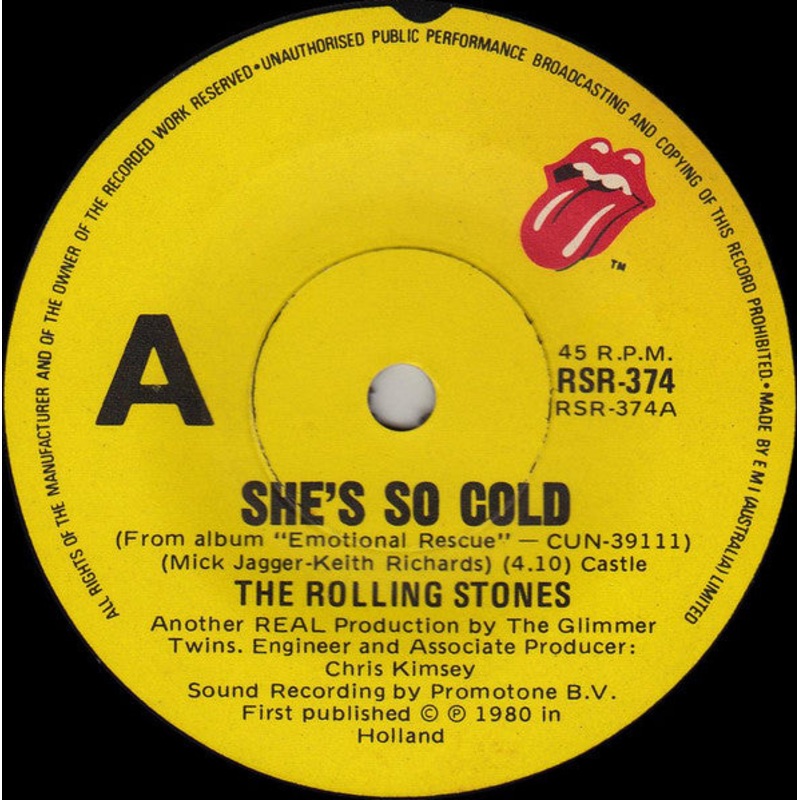 The Rolling Stones – She’s So Cold (7, Single) (Very Good Plus (VG+))