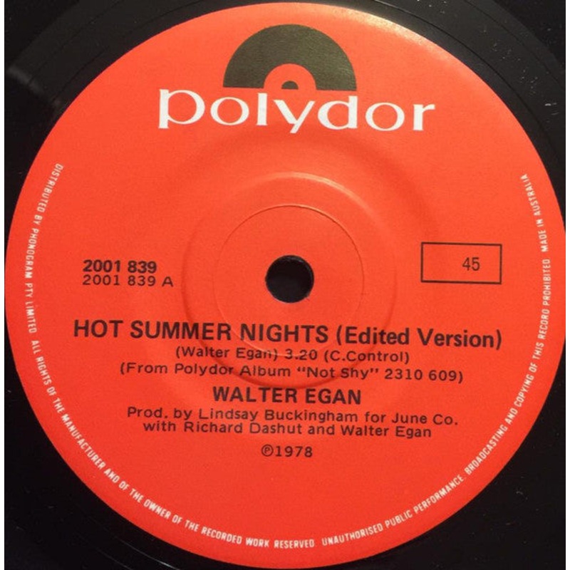 Walter Egan – Hot Summer Nights (Edited Version) / Make It Alone (7, Single) (Very Good Plus (VG+))