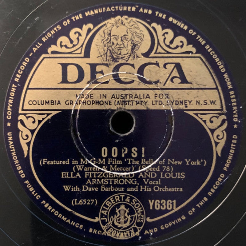 Ella Fitzgerald And Louis Armstrong – Oops! / A Guy Is A Guy (Shellac, 10) (Very Good (VG))